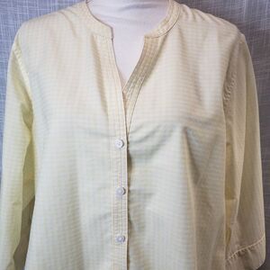 Pretty Yellow Gingham Wrinkle Free Button Front Top womens size XL Casual Blouse